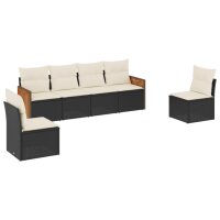 vidaXL 6-tlg. Garten-Sofagarnitur mit Kissen Schwarz Poly Rattan