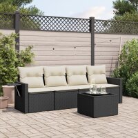 vidaXL 5-tlg. Garten-Sofagarnitur mit Kissen Schwarz Poly Rattan