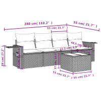 vidaXL 5-tlg. Garten-Sofagarnitur mit Kissen Schwarz Poly Rattan