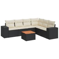 vidaXL 7-tlg. Garten-Sofagarnitur mit Kissen Schwarz Poly Rattan