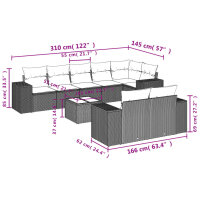 vidaXL 9-tlg. Garten-Sofagarnitur mit Kissen Schwarz Poly Rattan