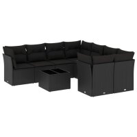 vidaXL 9-tlg. Garten-Sofagarnitur mit Kissen Schwarz Poly Rattan