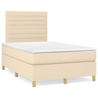 vidaXL Boxspringbett mit Matratze &amp; LED Creme 120x190 cm Stoff