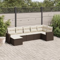 vidaXL 7-tlg. Garten-Sofagarnitur mit Kissen Braun Poly...