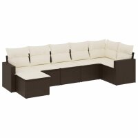 vidaXL 7-tlg. Garten-Sofagarnitur mit Kissen Braun Poly...