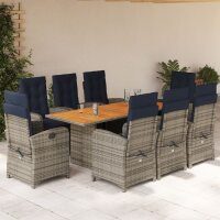 vidaXL 9-tlg. Garten-Essgruppe mit Kissen Beige Poly Rattan