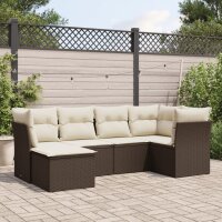 vidaXL 6-tlg. Garten-Sofagarnitur mit Kissen Braun Poly Rattan