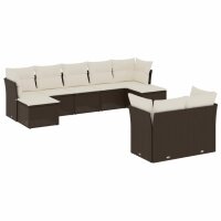 vidaXL 9-tlg. Garten-Sofagarnitur mit Kissen Braun Poly Rattan