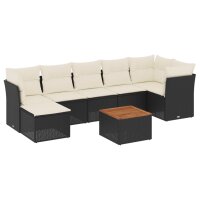 vidaXL 8-tlg. Garten-Sofagarnitur mit Kissen Schwarz Poly Rattan