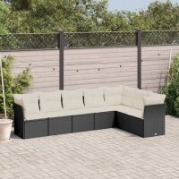 vidaXL 7-tlg. Garten-Sofagarnitur mit Kissen Schwarz Poly...