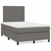 vidaXL Boxspringbett mit Matratze &amp; LED Grau 120x190 cm Kunstleder