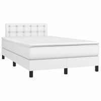 vidaXL Boxspringbett mit Matratze &amp; LED Wei&szlig; 120x190 cm Kunstleder