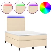 vidaXL Boxspringbett mit Matratze &amp; LED Creme 120x190 cm Stoff