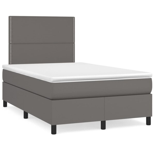 vidaXL Boxspringbett mit Matratze &amp; LED Grau 120x190 cm Kunstleder