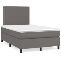 vidaXL Boxspringbett mit Matratze &amp; LED Grau 120x190 cm Kunstleder