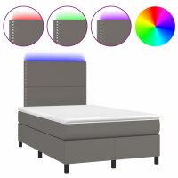 vidaXL Boxspringbett mit Matratze &amp; LED Grau 120x190 cm Kunstleder