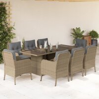 vidaXL 9-tlg. Garten-Essgruppe mit Kissen Beige Poly Rattan