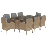 vidaXL 9-tlg. Garten-Essgruppe mit Kissen Beige Poly Rattan