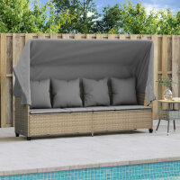 vidaXL Sonnenliege mit Dach und Kissen Beige Poly Rattan