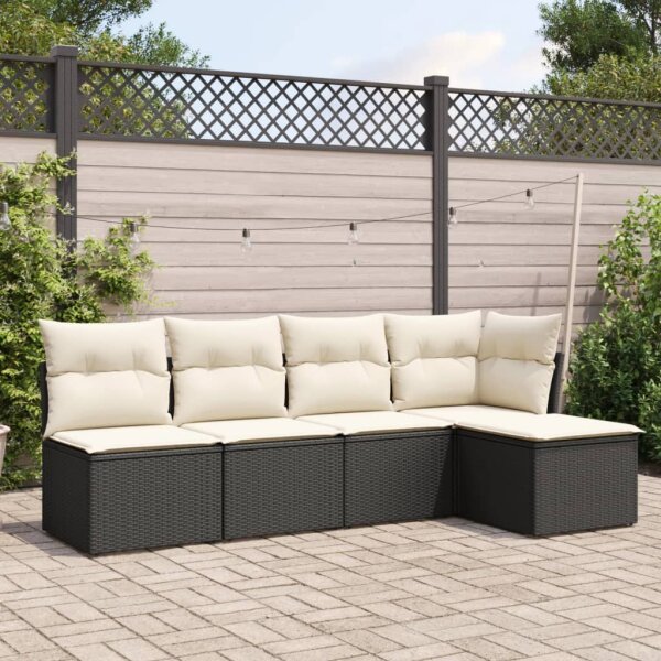 vidaXL 5-tlg. Garten-Sofagarnitur mit Kissen Schwarz Poly Rattan