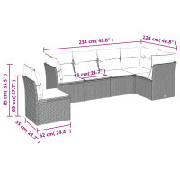 vidaXL 6-tlg. Garten-Sofagarnitur mit Kissen Schwarz Poly Rattan