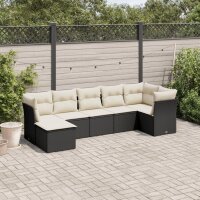 vidaXL 7-tlg. Garten-Sofagarnitur mit Kissen Schwarz Poly Rattan