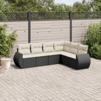 vidaXL 6-tlg. Garten-Sofagarnitur mit Kissen Schwarz Poly Rattan