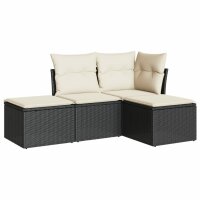 vidaXL 4-tlg. Garten-Sofagarnitur mit Kissen Schwarz Poly Rattan