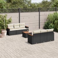 vidaXL 7-tlg. Garten-Sofagarnitur mit Kissen Schwarz Poly Rattan