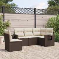 vidaXL 5-tlg. Garten-Sofagarnitur mit Kissen Braun Poly Rattan