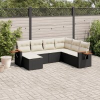 vidaXL 7-tlg. Garten-Sofagarnitur mit Kissen Schwarz Poly Rattan