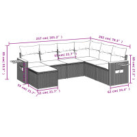 vidaXL 7-tlg. Garten-Sofagarnitur mit Kissen Schwarz Poly Rattan