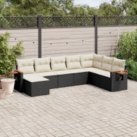 vidaXL 8-tlg. Garten-Sofagarnitur mit Kissen Schwarz Poly Rattan