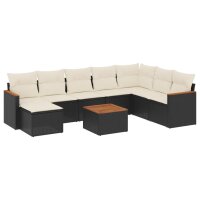 vidaXL 9-tlg. Garten-Sofagarnitur mit Kissen Schwarz Poly Rattan