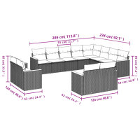 vidaXL 12-tlg. Garten-Sofagarnitur mit Kissen Schwarz Poly Rattan