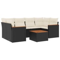 vidaXL 7-tlg. Garten-Sofagarnitur mit Kissen Schwarz Poly Rattan