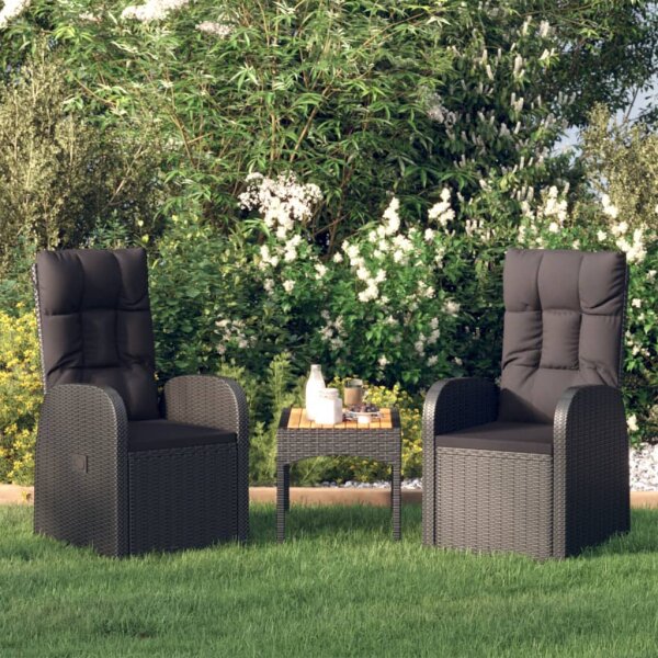 vidaXL Gartensessel mit Kissen 2 Stk. Verstellbar Schwarz Poly Rattan