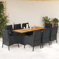 vidaXL 9-tlg. Garten-Essgruppe mit Kissen Schwarz Poly Rattan