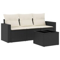 vidaXL 4-tlg. Garten-Sofagarnitur mit Kissen Schwarz Poly Rattan