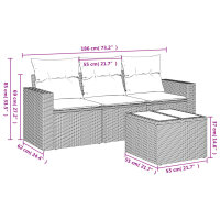 vidaXL 4-tlg. Garten-Sofagarnitur mit Kissen Schwarz Poly Rattan