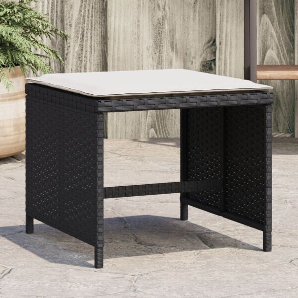 vidaXL Gartenhocker mit Kissen 4 Stk. Schwarz 41x41x36 cm Poly Rattan