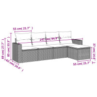 vidaXL 5-tlg. Garten-Sofagarnitur mit Kissen Schwarz Poly Rattan