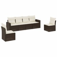 vidaXL 6-tlg. Garten-Sofagarnitur mit Kissen Braun Poly Rattan