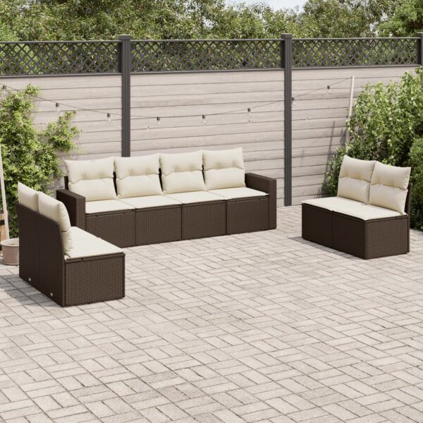 vidaXL 8-tlg. Garten-Sofagarnitur mit Kissen Braun Poly Rattan