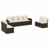 vidaXL 8-tlg. Garten-Sofagarnitur mit Kissen Braun Poly Rattan