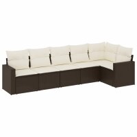 vidaXL 6-tlg. Garten-Sofagarnitur mit Kissen Braun Poly Rattan