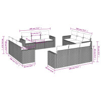 vidaXL 12-tlg. Garten-Sofagarnitur mit Kissen Braun Poly Rattan