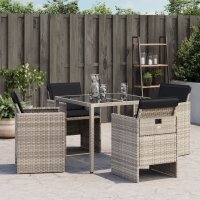 vidaXL Gartenst&uuml;hle mit Kissen 4 Stk. Hellgrau Poly Rattan