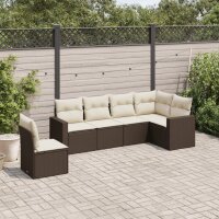 vidaXL 6-tlg. Garten-Sofagarnitur mit Kissen Braun Poly Rattan