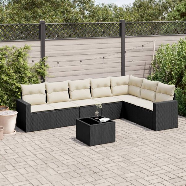 vidaXL 8-tlg. Garten-Sofagarnitur mit Kissen Schwarz Poly Rattan